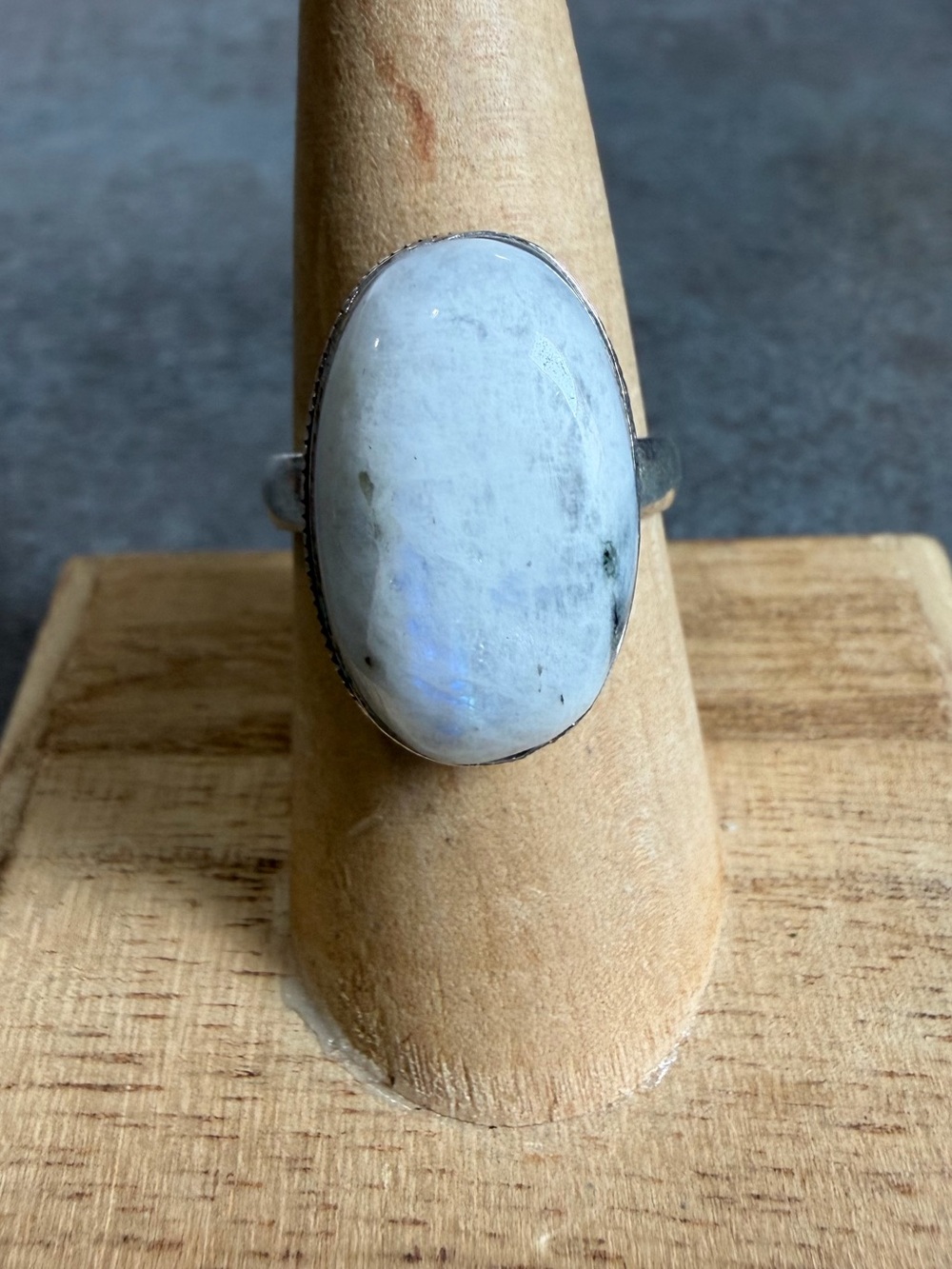 Rainbow Moonstone Gemstone Ring Size 9  Sterling Silver 925 Plated Vintage Style
